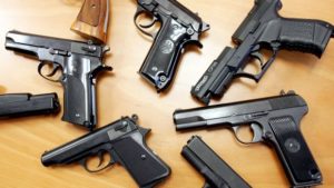 LONDON ? JUNE 22: A haul of firearms recovered in recent police operations sits on a table during a press conference on June 22, 2005 in London, England. Urban Concepts along with the British police force announced their 'Don't Trigger Campaign' which aims to unite the nation against gun crime. (Photo by Scott Barbour/Getty Images)